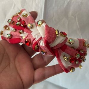 Womens Embellished Red and White Checkered Print with diamonds Headband